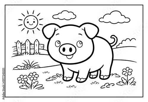 Cute piglet farm coloring page