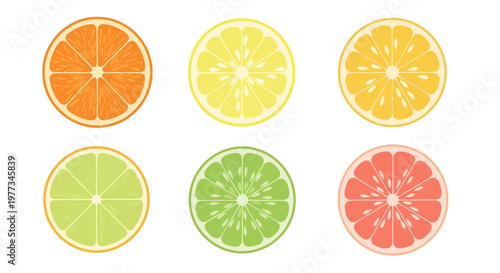 Fresh citrus fruit slices colorful arrangement.