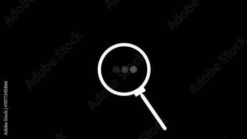 Magnifier icon glitch effect. Transparent background. Looped animation