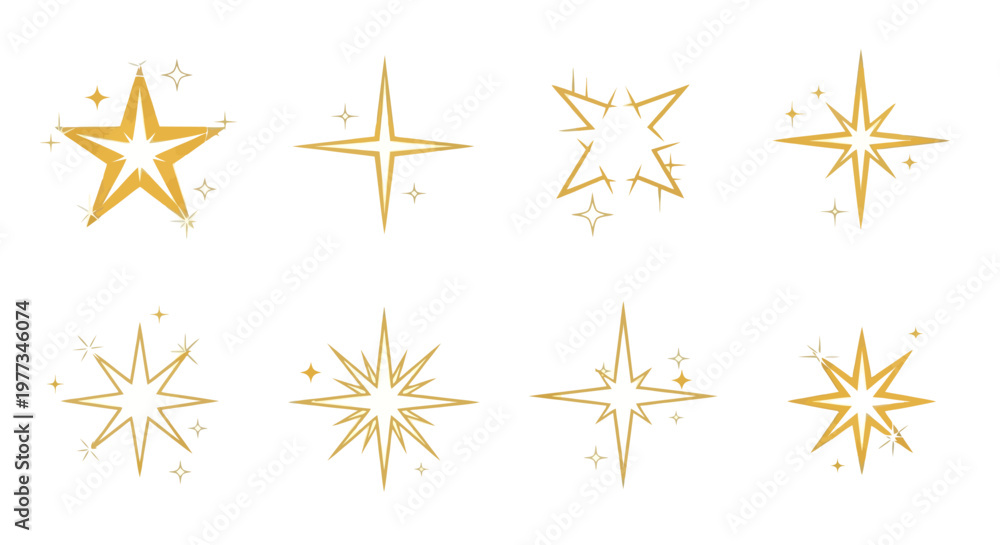 Obraz premium Golden star shapes with sparkles.