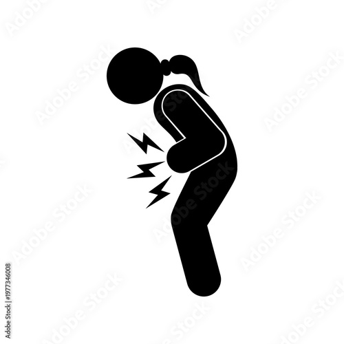 Menstrual pain icon, Woman having period pain symbol, Element for design isolated on white background, for web and app. Flat vector illustration