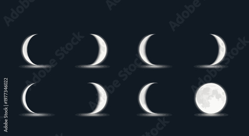 Moon Phases Lunar Cycle Sequence Illustration.