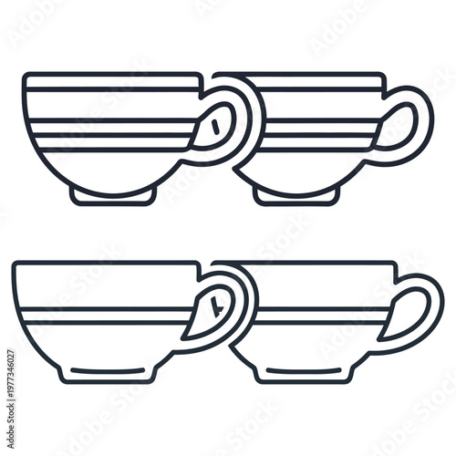 Line art illustration of two pairs of stacked tea cups with handles