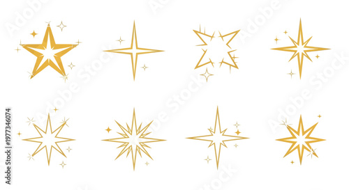 Golden star shapes with sparkles.