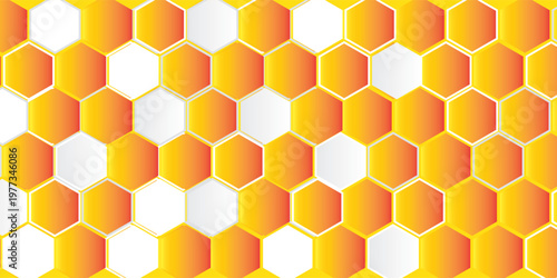 Abstract pattern seamless yellow hexagon honeycombs on a white background. Honey comb background pattern symbol vector design