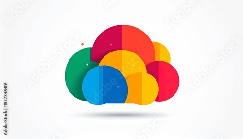 Colorful cloud computing icon with modern flat design, multicolor technology symbol for data storage and digital services