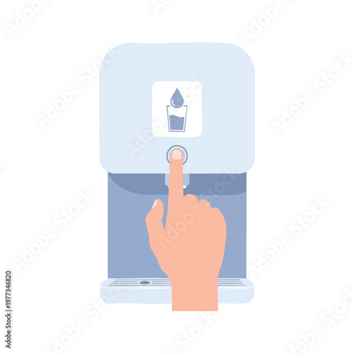 Hand pressing button on water dispenser for fresh water.