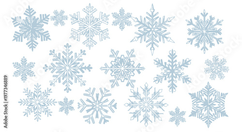 Collection of white snowflakes on white.