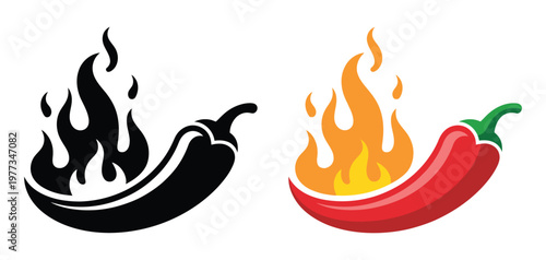 featuring jalapeno and chili peppers, spicy food symbols, hot pepper icons, seasoning graphics, restaurant and menu design elements, flat vector illustration for culinary branding, packaging, and food