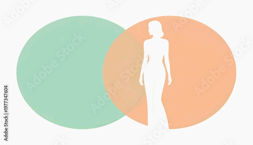 A woman's silhouette against an abstract background of colored circles. A flat vector illustration.