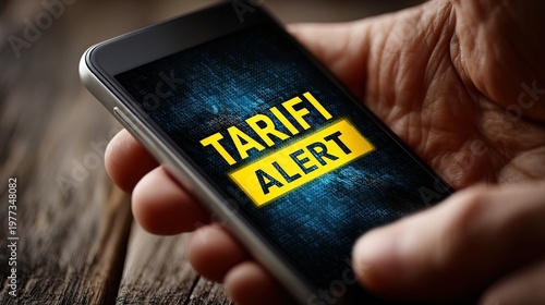 Conceptual Tariff Alert Message on Smartphone Screen Being Held in Hand