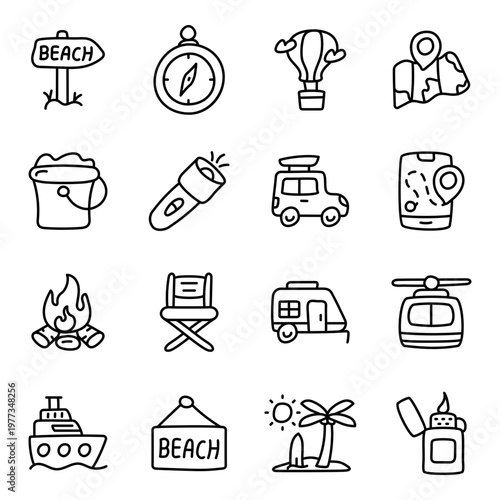 Set of Summer and Beach Linear Icons