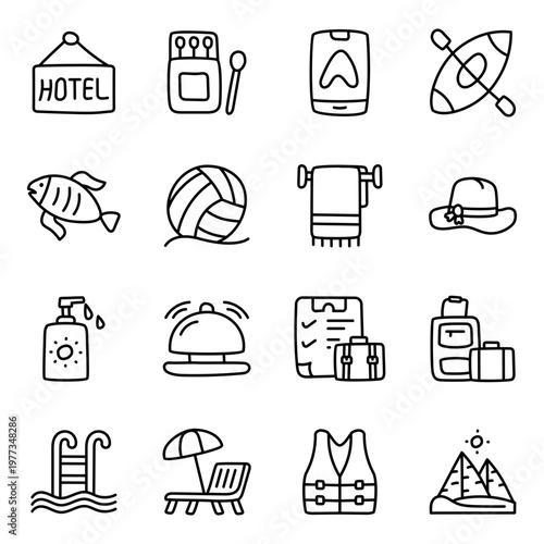 Set of Holidays and Trip Linear Icons
