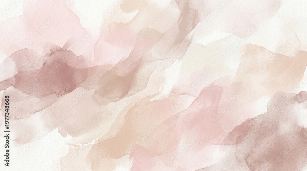 Fototapeta premium Watercolor paint creates a soft, abstract background with blended shades of pink and beige. The fluid washes create a dreamy and organic texture, resembling marble or stone.