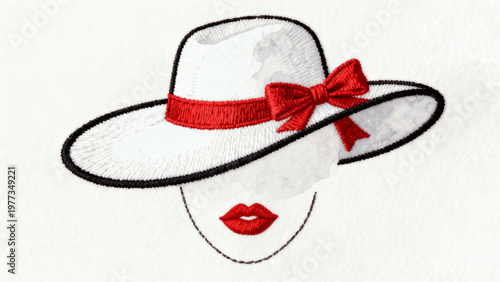 Summer Look White Hat with Red Lips isolated watercolor vector illustration svg