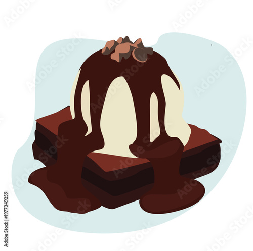 brownies and ice cream. brownie dessert pastry with peanuts caramel and whipped cream and ice cream. 


