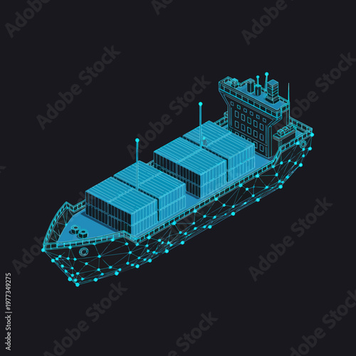 3D Wireframe Model of Cargo Ship.