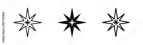 Set of Star Sparkle Icons in Minimalist, Solid and Hand Drawn Doodle Styles