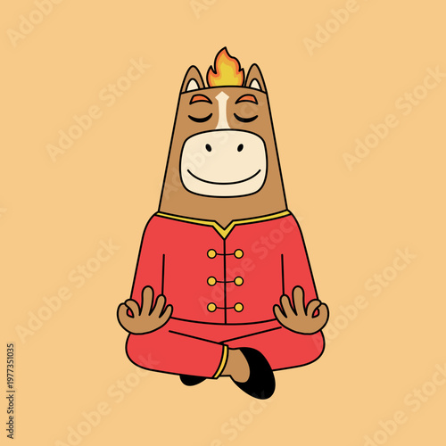 A Fire Horse zodiac character dressed in a vibrant red traditional Chinese outfit, captured in a dynamic pose with rich cultural elements, symbolizing luck, energy, and festive celebration.