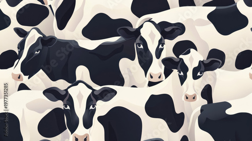 Black and white cow print pattern with minimalist animal face background