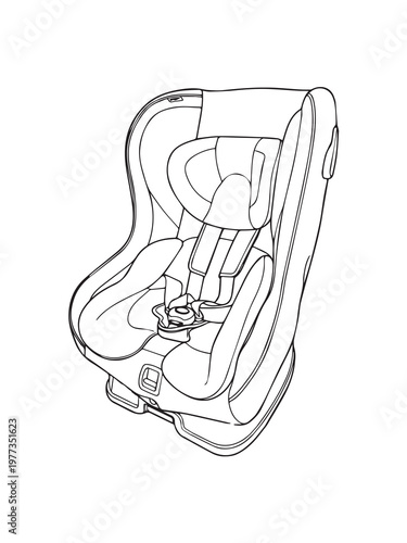 Car seat, child car seat pattern, black line pattern.