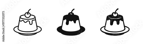 Foto Custard Pudding Flan Icons with Cherry Topping in Three Different Graphic Styles