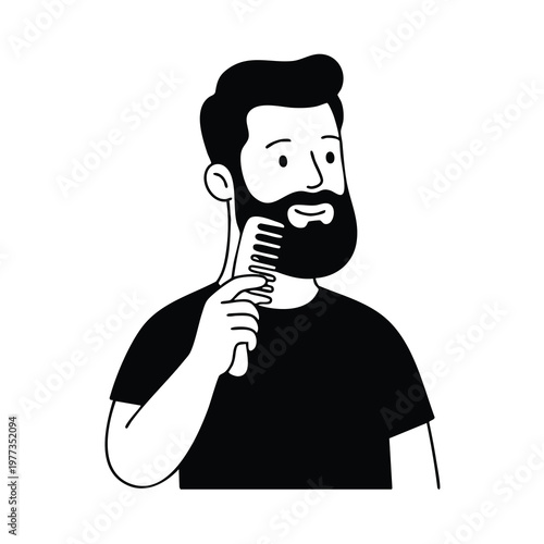 Man Combing His Beard with a Comb.