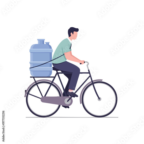 Man Delivering Water Bottles on Bicycle.