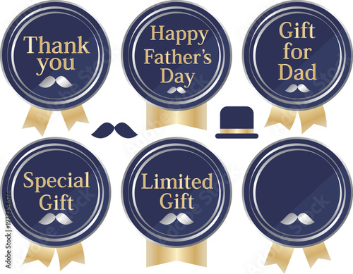 高級感のある父の日の販促エンブレム6種セット　ネイビーブルー＆シルバー