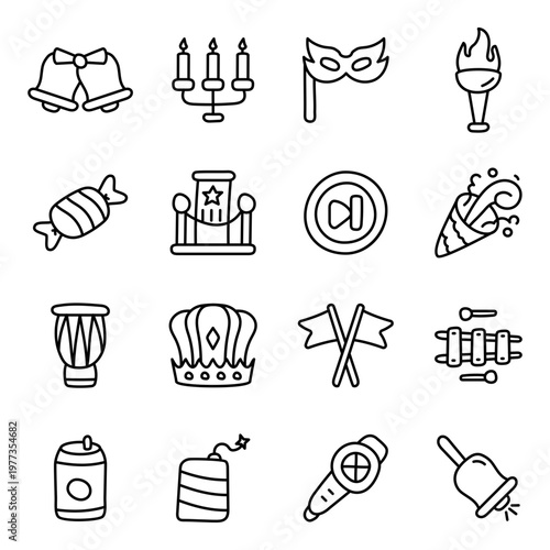 Set of Party and Fun Linear Icons