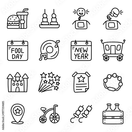 Set of Party and Celebration Linear Icons