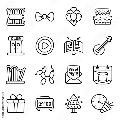 Set of Party and Enjoyment Linear Icons