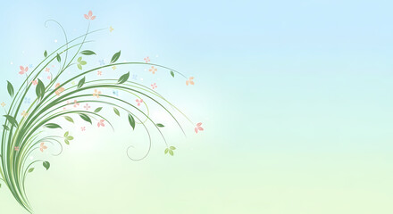Elegant abstract nature illustration featuring a floral pattern with butterflies, swirling leaf elements, and artistic curves for a decorative spring vector design