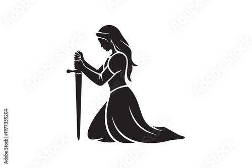 Kneeling Woman with Sword illustration Vector