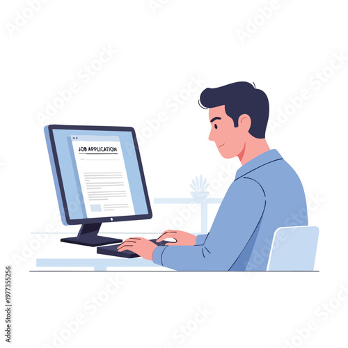 Man diligently filling out job application on computer screen.