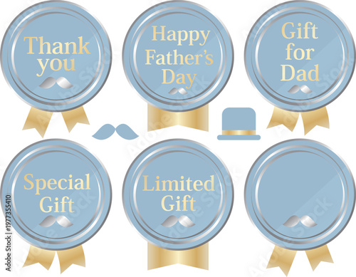 高級感のある父の日の販促エンブレム6種セット　くすみブルー＆シルバー