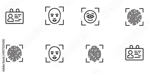 Biometric Authentication and Security Outline Icons