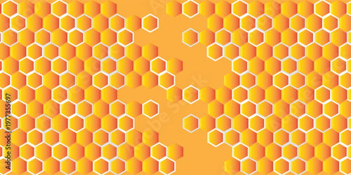 Abstract pattern seamless yellow hexagon honeycombs on a white background. Honey comb background pattern symbol vector design. vector