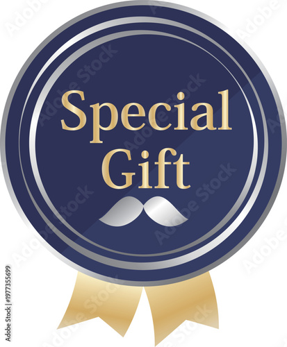 高級感のある父の日の販促エンブレム　ネイビーブルー＆シルバー