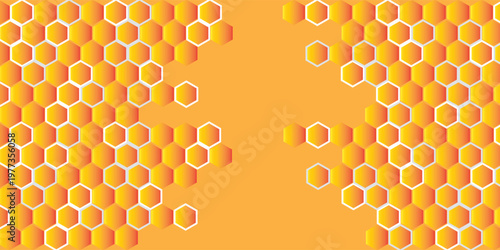 Abstract pattern seamless yellow hexagon honeycombs on a white background. Honey comb background pattern symbol vector design. vector