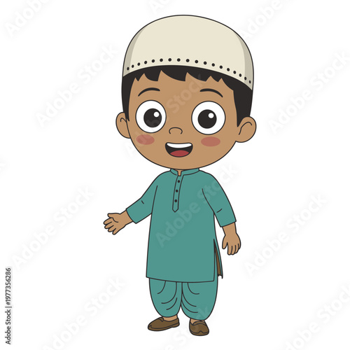 Cartoon Boy Wearing Traditional Islamic Clothing child