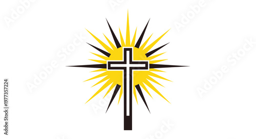 Christian Cross with Radiant Sunburst - Symbol of Faith and Hope