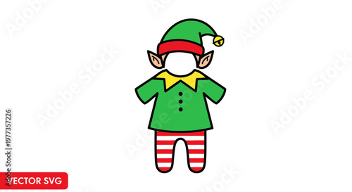 Christmas Elf Costume Outfit, Cartoon Character, Holiday Season Vector Art