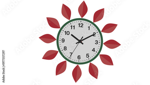 Wall Clock with Red Leaf Accents time timepiece
