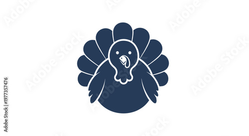 Stylized Silhouette of a Turkey Icon with Feathers Displayed