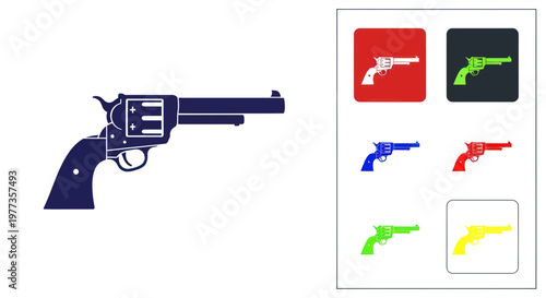 Vintage Revolver Pistol Icon Collection: Old West Gun Silhouettes