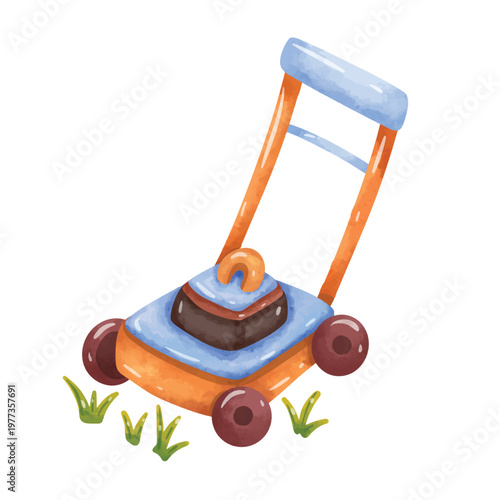 Lawn mower vector illustration, hand drawn watercolor painting style, lawn mower clip art, lawn mowing clip art, lawn care clip art