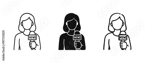 Speaker icon set at a desk with a microphone for press conferences, news broadcasting, or public speeches