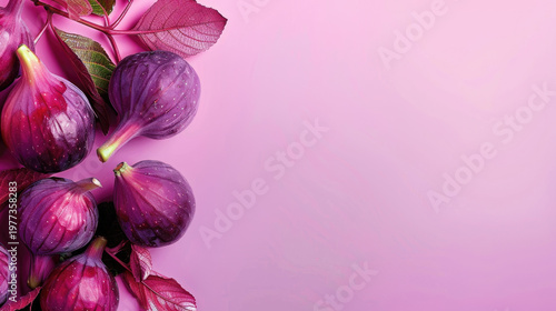 Fresh purple figs on textured vibrant violet background with free copy space for text