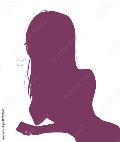 溜息をつく女性　頬杖　シルエット